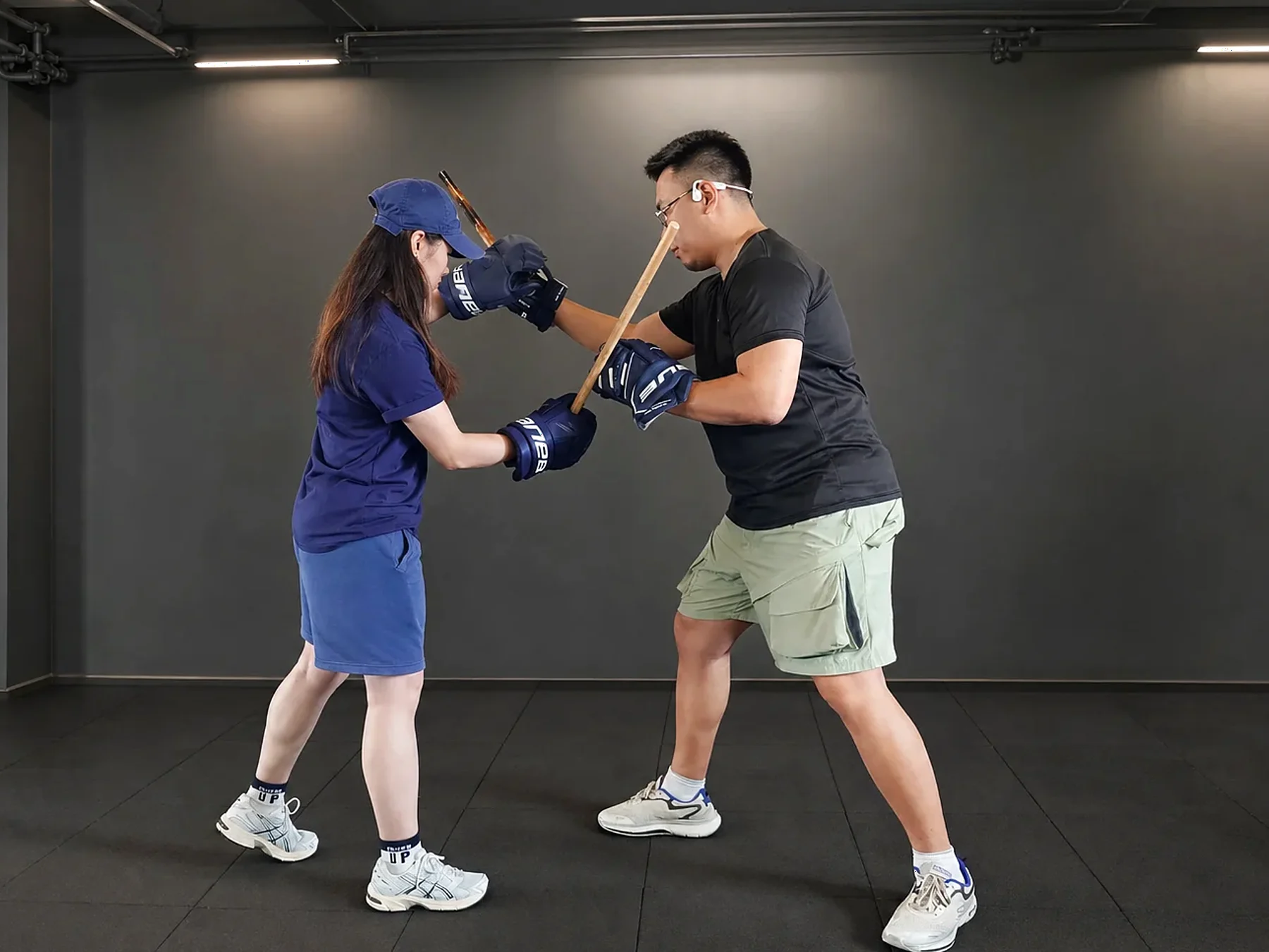 Mayair Combat close range light contact sparring with gloves and sticks